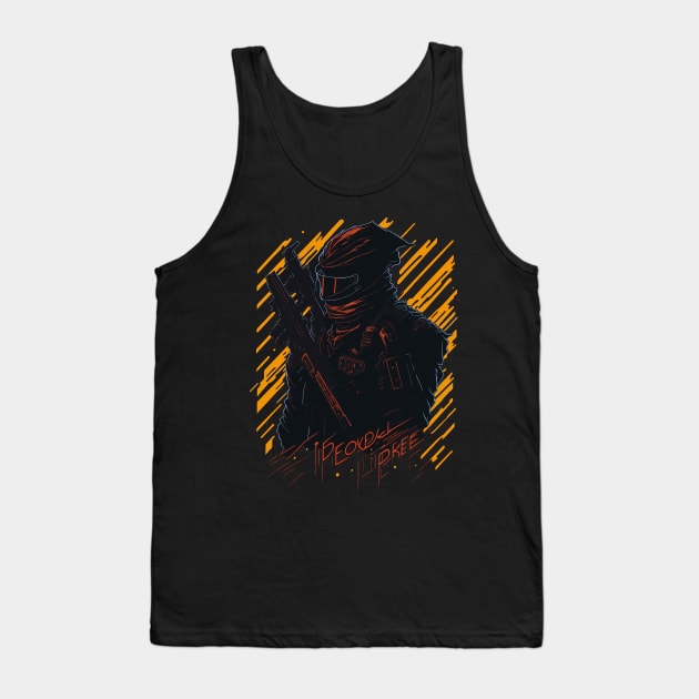 Soldier with assault rifle and helmet in action Tank Top by webbygfx
